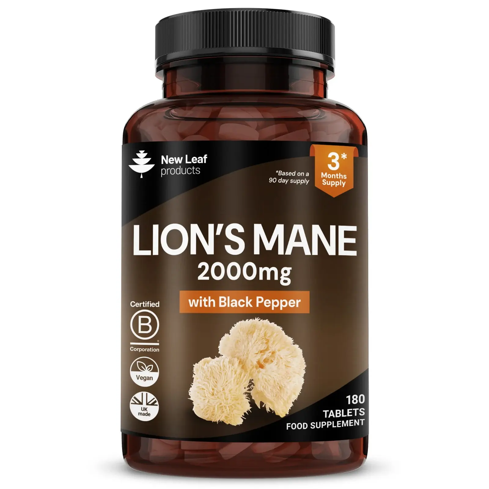 Lions Mane 2000mg with Black Pepper 180 Tablets