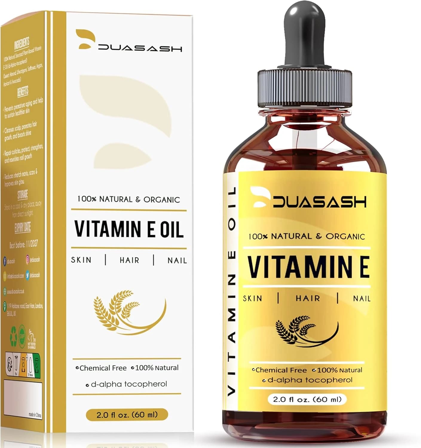 Vitamin E Oil for Skin & Face, Naturally Sourced Plant-Based Organic 100% Pure, for Hair Growth