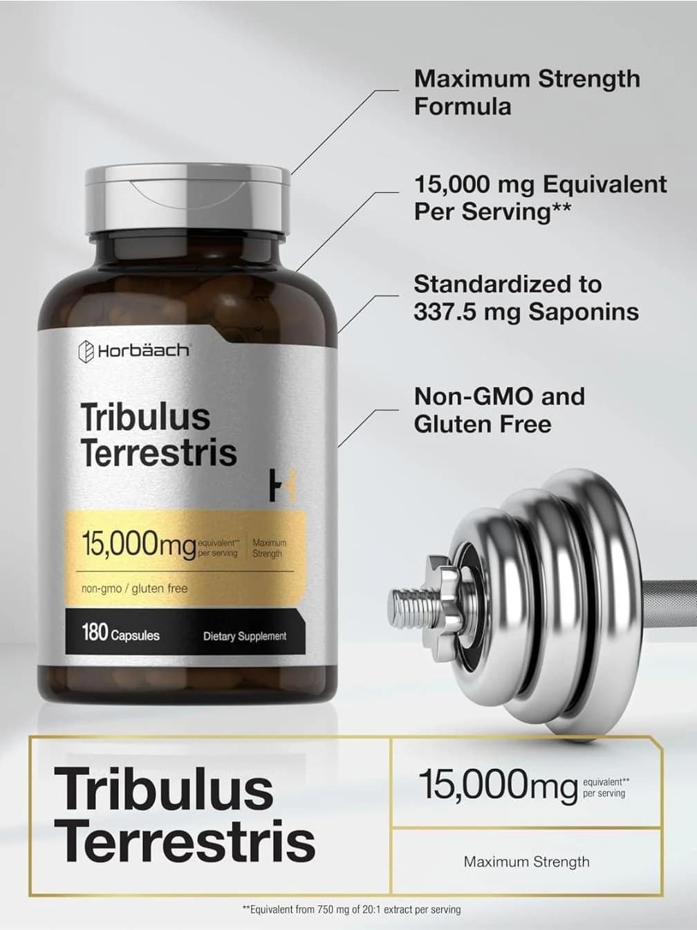 Tribulus Terrestris High Strength 7500mg, 120 Vegan Tablets, 95% Saponins, with Vitamin D3