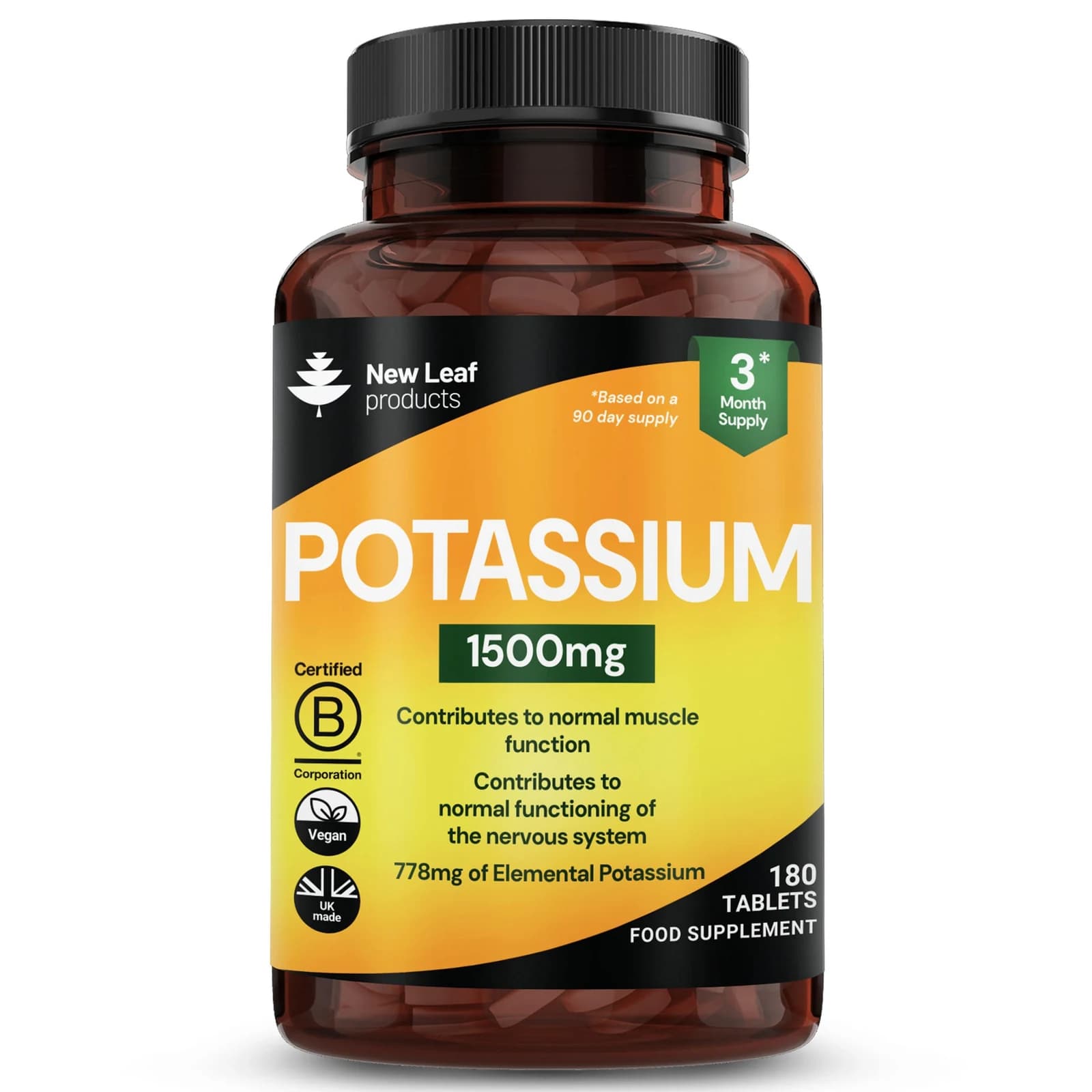 Potassium Supplements High Strength, 180 Vegan Tablets, Mineral Electrolytes