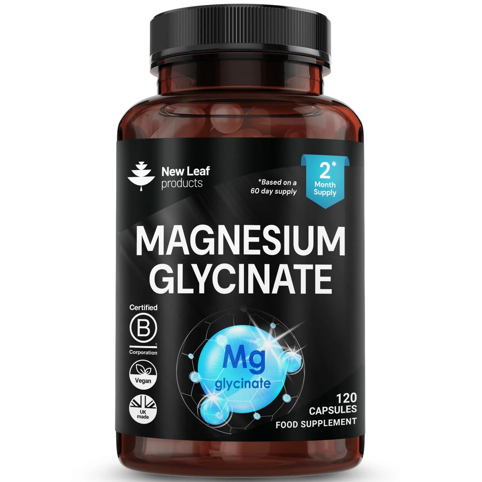 Magnesium Glycinate Supplements, 1040mg, 120 High Strength Capsules, 208mg Elemental per Serving