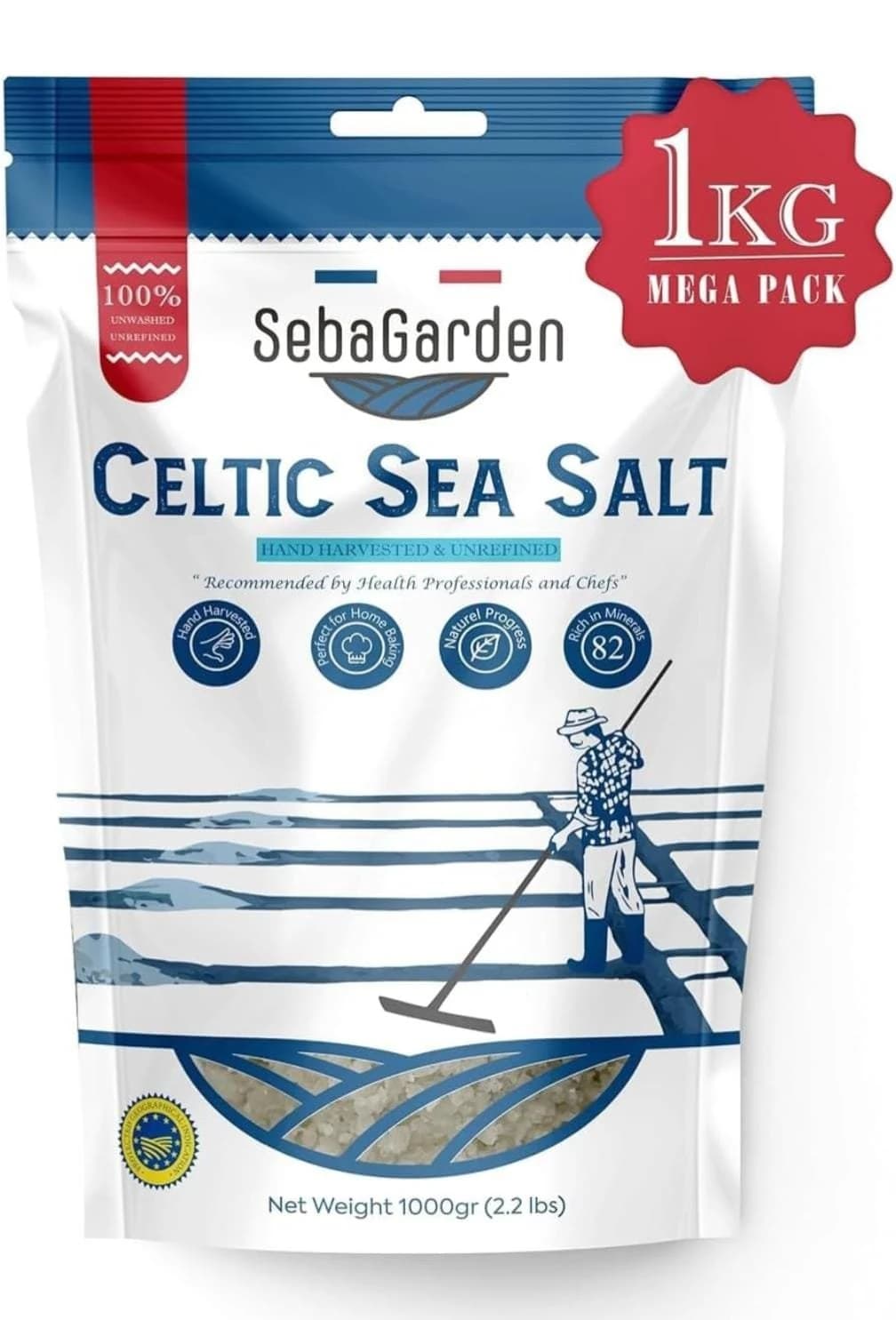 Celtic Grey Sea Salt Coarse, Guerande Gros Sel Gris, 1kg (Pack of 1)
