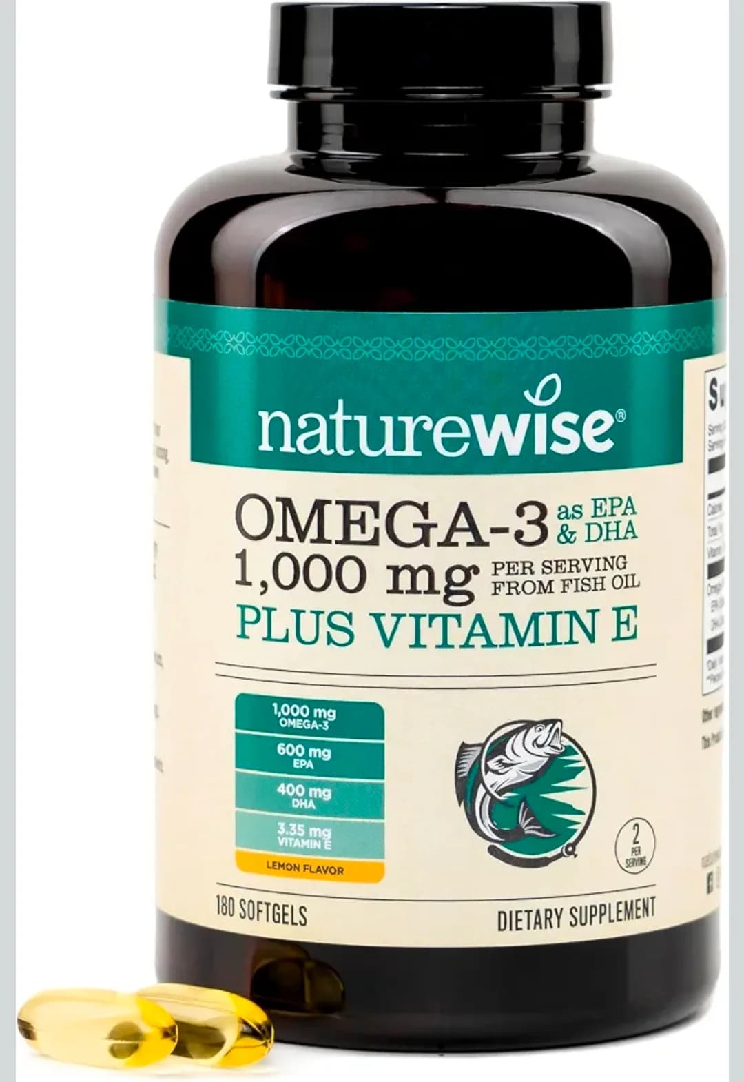 NatureWise Omega-3 1,000 mg Plus Vitamin E 180 Softgels