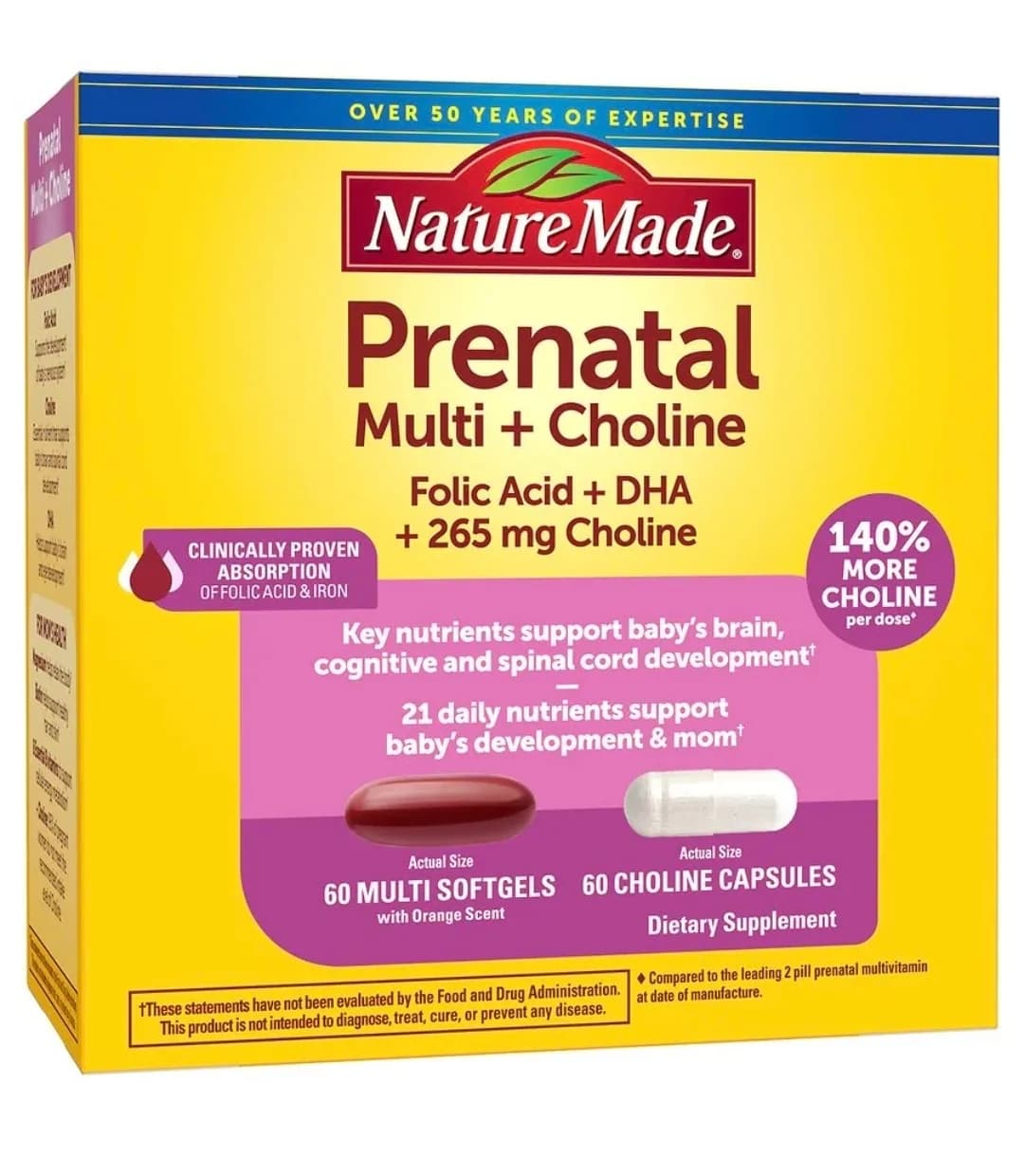 Nature Made Prenatal Multi + Choline 60 Multi Softgels & 60 Choline Capsules