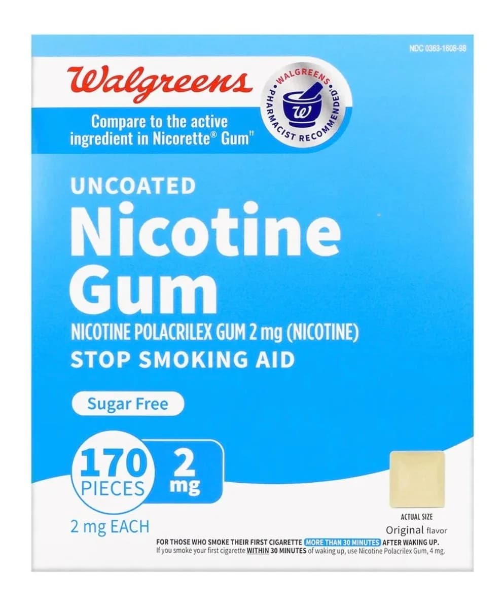 Uncoated Nicotine Gum 2 mg Original Flavor 170 Pieces